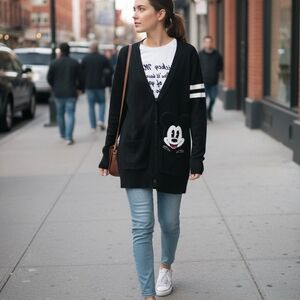 Vintage Black Cardigan with Mickey Mouse Design